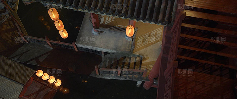 中国风国潮中式古风场景华灯繁华夜市背景