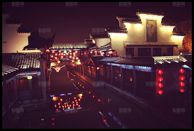 中国风国潮中式古风场景华灯繁华夜市背景