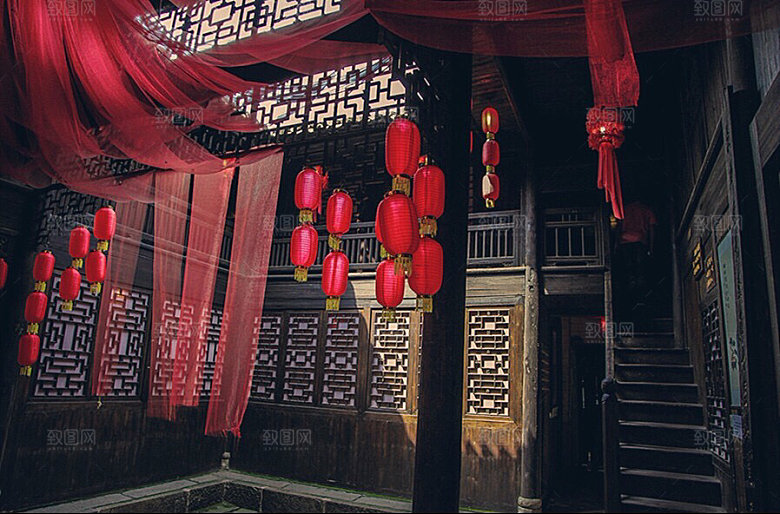 中国风国潮中式古风场景华灯繁华夜市背景