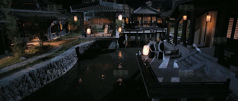 中国风国潮中式古风场景华灯繁华夜市背景