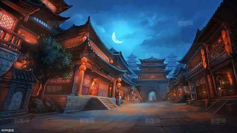 中国风国潮中式古风场景华灯繁华夜市背景