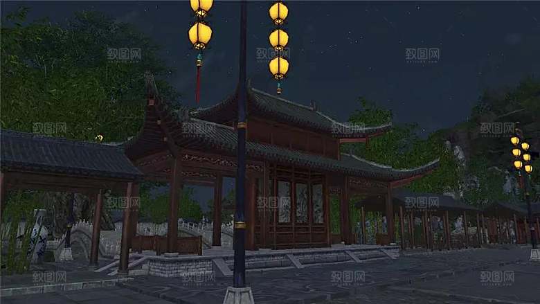中国风国潮中式古风场景华灯繁华夜市背景
