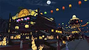 中国风国潮中式古风场景华灯繁华夜市背景