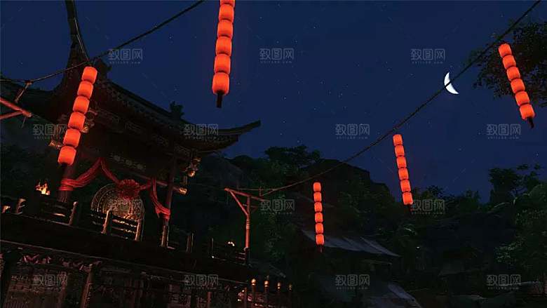 中国风国潮中式古风场景华灯繁华夜市背景