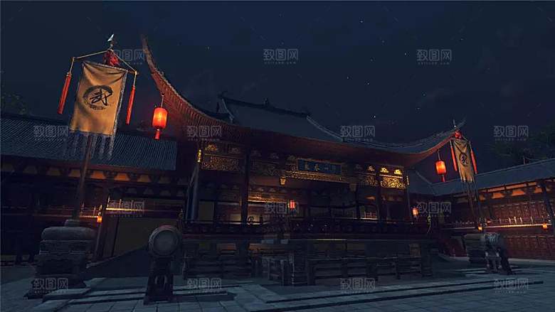 中国风国潮中式古风场景华灯繁华夜市背景