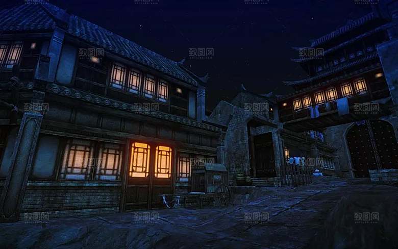 中国风国潮中式古风场景华灯繁华夜市背景