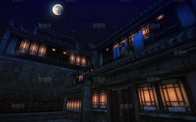 中国风国潮中式古风场景华灯繁华夜市背景