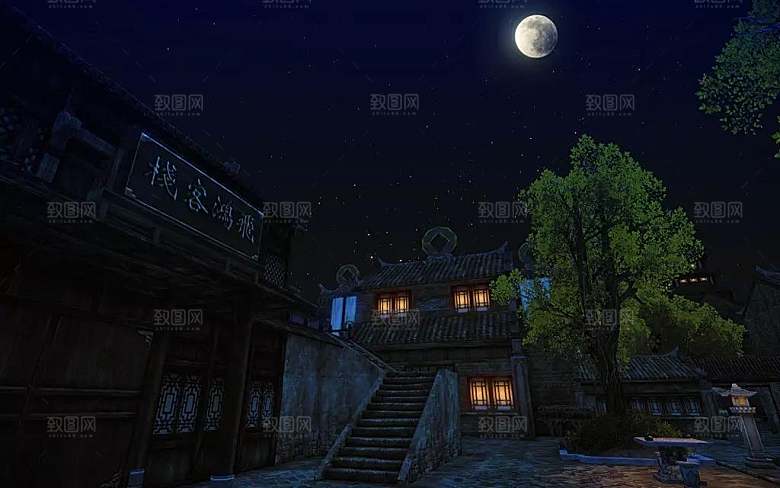 中国风国潮中式古风场景华灯繁华夜市背景