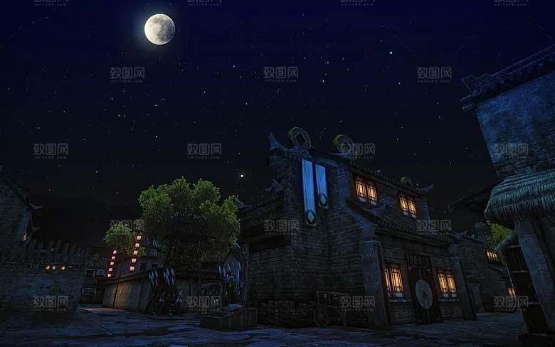 中国风国潮中式古风场景华灯繁华夜市背景