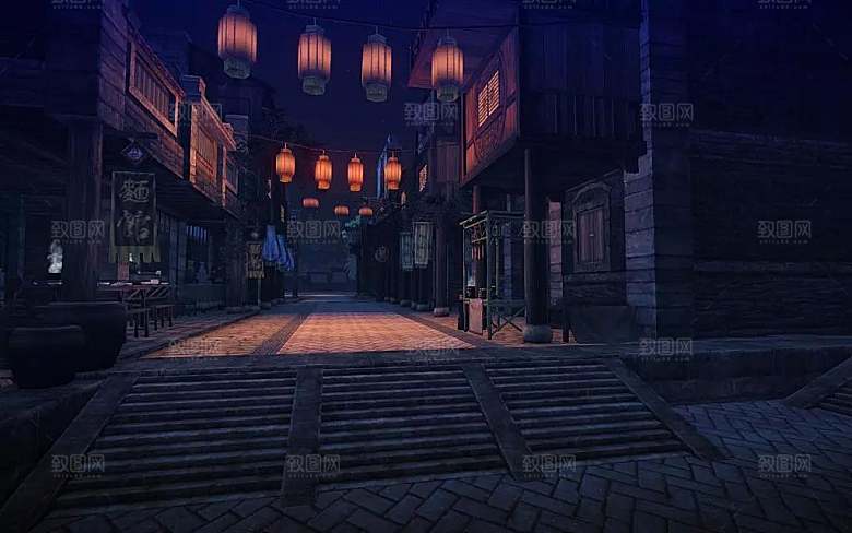 中国风国潮中式古风场景华灯繁华夜市背景