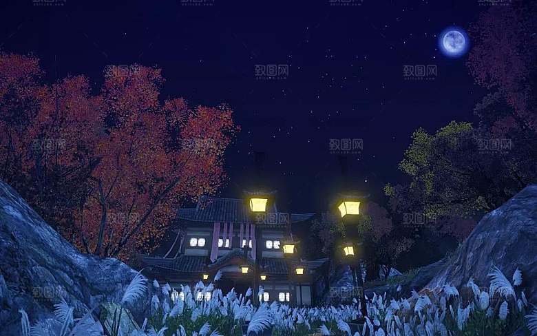 中国风国潮中式古风场景华灯繁华夜市背景