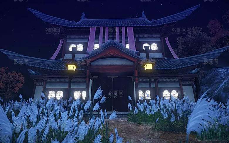 中国风国潮中式古风场景华灯繁华夜市背景