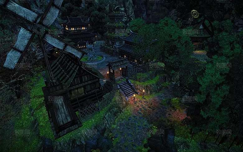 中国风国潮中式古风场景华灯繁华夜市背景