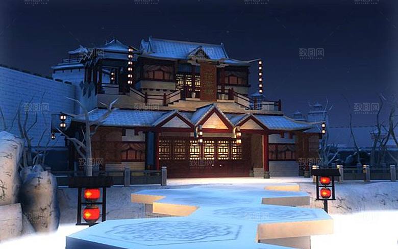 中国风国潮中式古风场景华灯繁华夜市背景