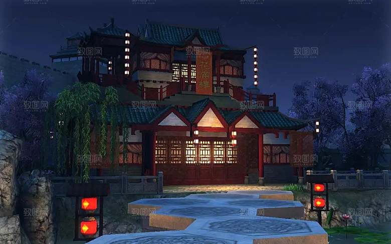 中国风国潮中式古风场景华灯繁华夜市背景