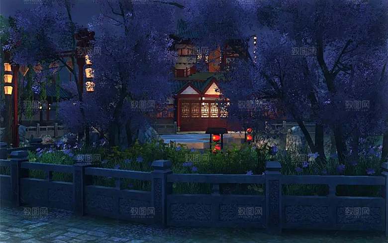 中国风国潮中式古风场景华灯繁华夜市背景