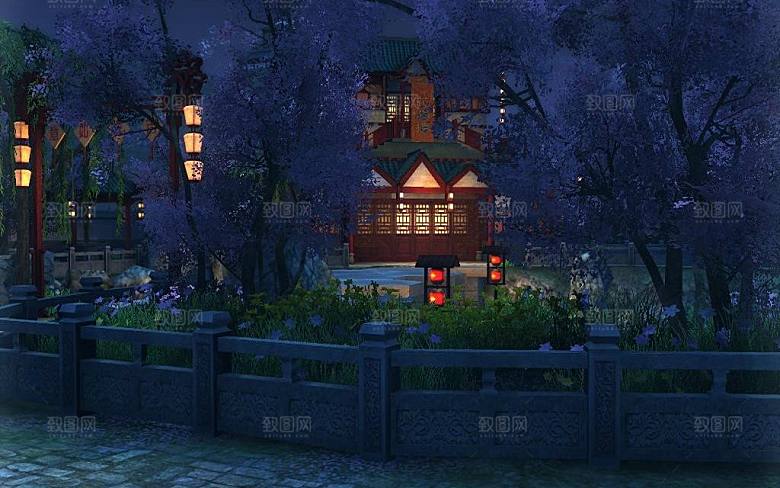 中国风国潮中式古风场景华灯繁华夜市背景