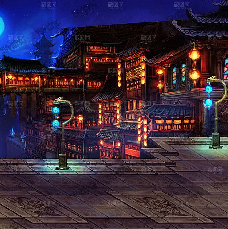 中国风国潮中式古风场景华灯繁华夜市背景