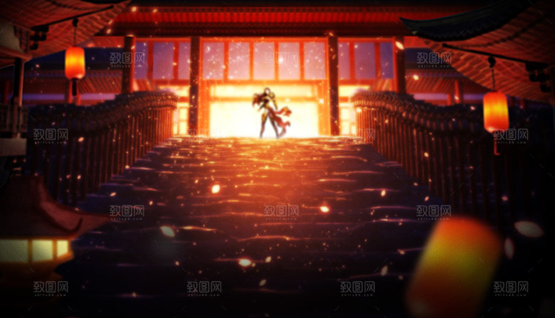中国风国潮中式古风场景华灯繁华夜市背景