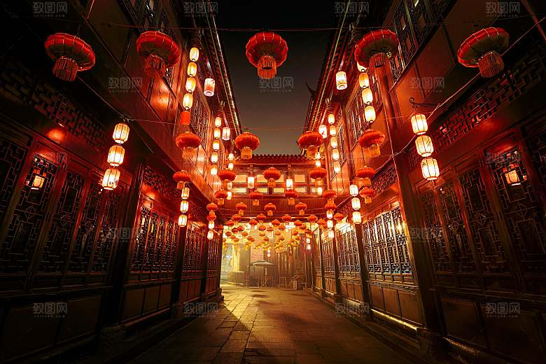 中国风国潮中式古风场景华灯繁华夜市背景