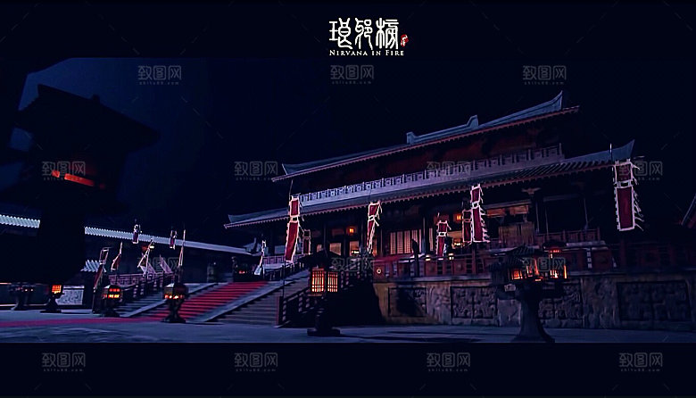 中国风国潮中式古风场景华灯繁华夜市背景