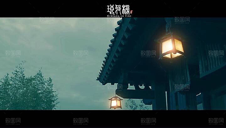 中国风国潮中式古风场景华灯繁华夜市背景