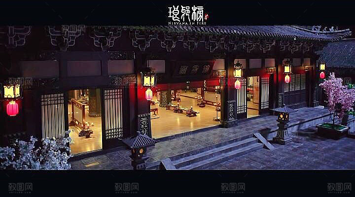 中国风国潮中式古风场景华灯繁华夜市背景