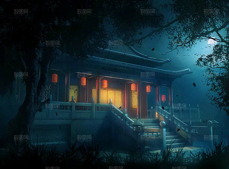 中国风国潮中式古风场景华灯繁华夜市背景