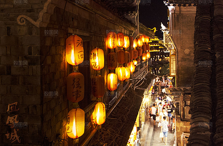 中国风国潮中式古风场景华灯繁华夜市背景