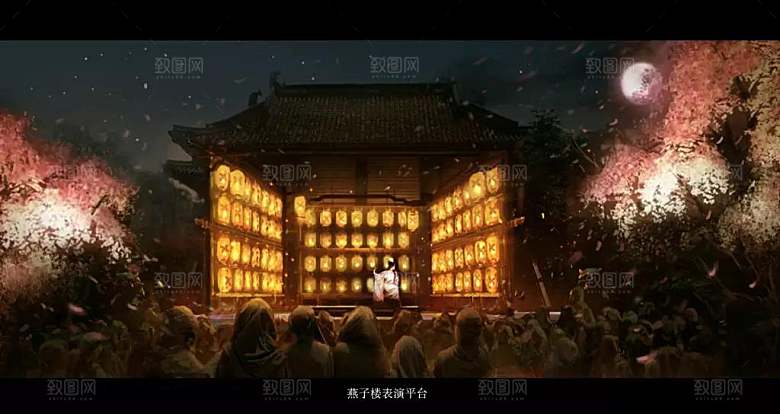 中国风国潮中式古风场景华灯繁华夜市背景