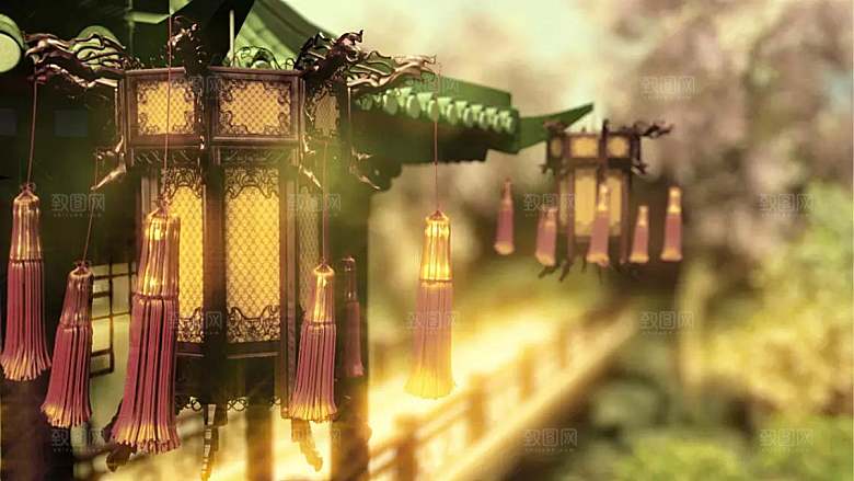 中国风国潮中式古风场景华灯繁华夜市背景