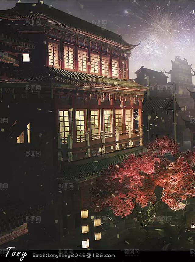中国风国潮中式古风场景华灯繁华夜市背景