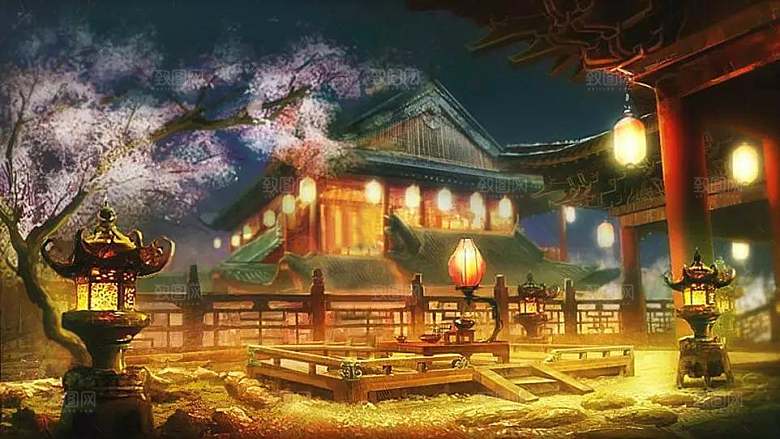 中国风国潮中式古风场景华灯繁华夜市背景