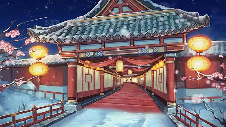 中国风国潮中式古风场景华灯繁华夜市背景