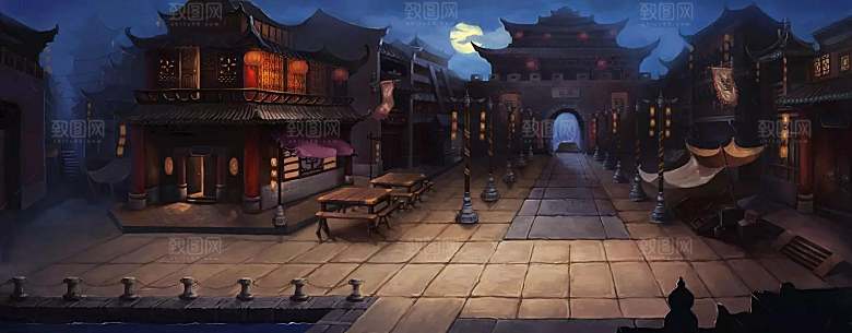 中国风国潮中式古风场景华灯繁华夜市背景