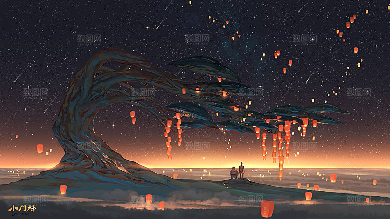 中国风国潮中式古风场景华灯繁华夜市背景