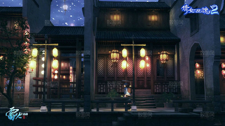 中国风国潮中式古风场景华灯繁华夜市背景