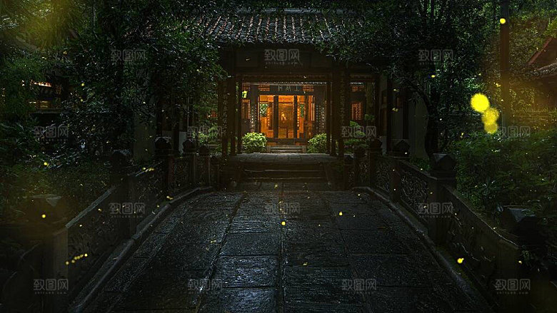 中国风国潮中式古风场景华灯繁华夜市背景