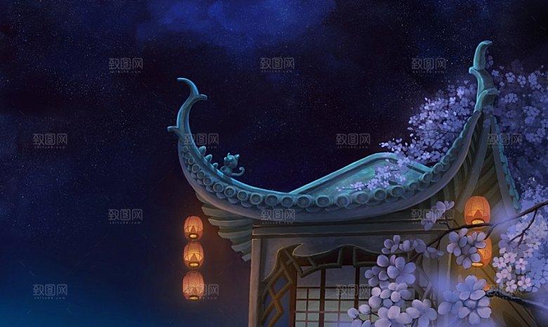 中国风国潮中式古风场景华灯繁华夜市背景