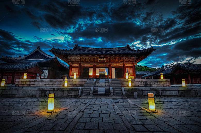 中国风国潮中式古风场景华灯繁华夜市背景