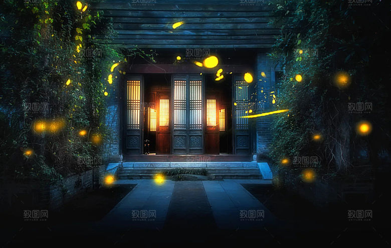 中国风国潮中式古风场景华灯繁华夜市背景
