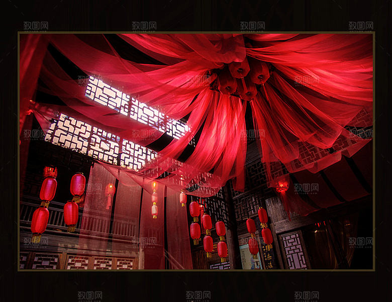 中国风国潮中式古风场景华灯繁华夜市背景