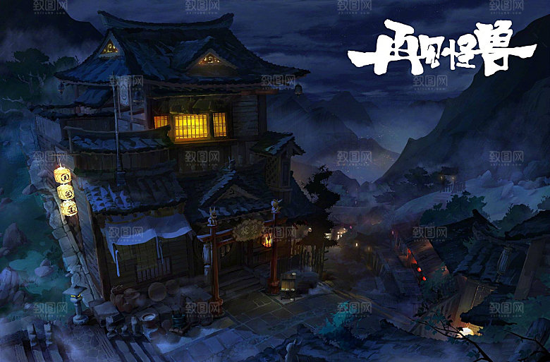 中国风国潮中式古风场景华灯繁华夜市背景
