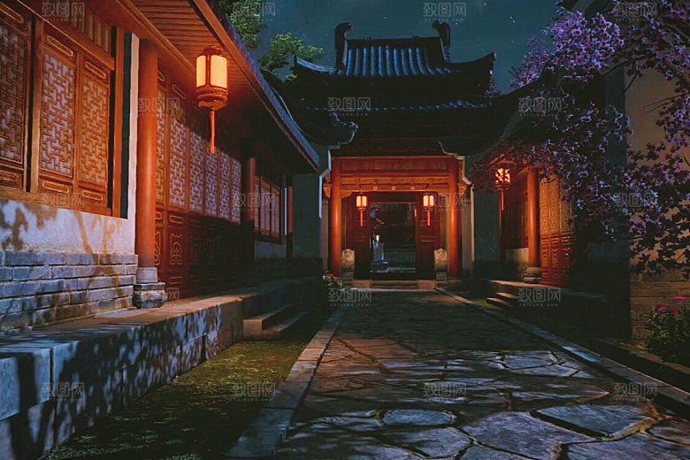 中国风国潮中式古风场景华灯繁华夜市背景
