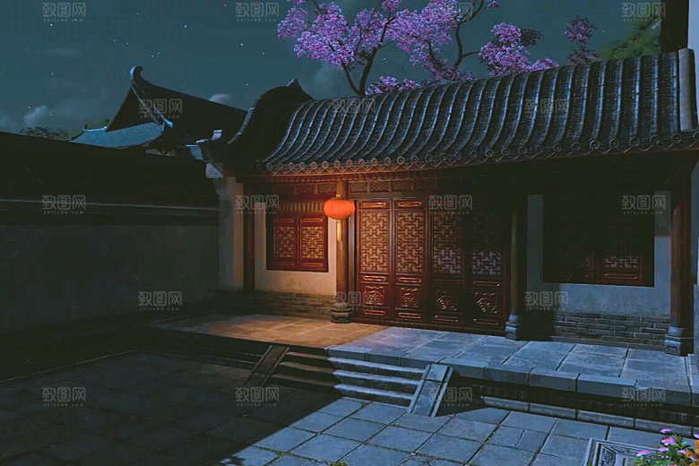 中国风国潮中式古风场景华灯繁华夜市背景