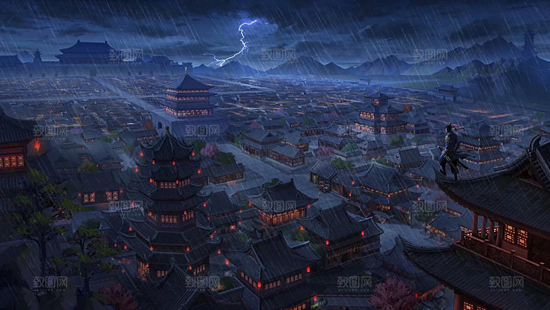 中国风国潮中式古风场景华灯繁华夜市背景
