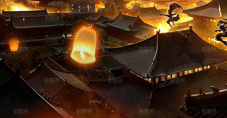 中国风国潮中式古风场景华灯繁华夜市背景