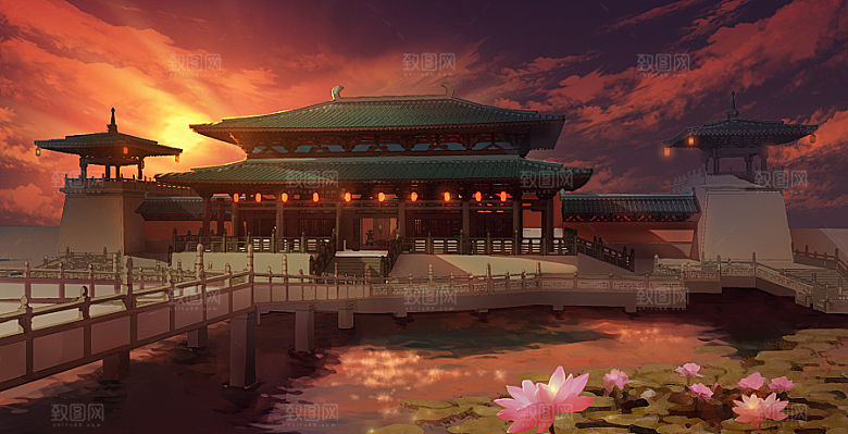 中国风国潮中式古风场景华灯繁华夜市背景