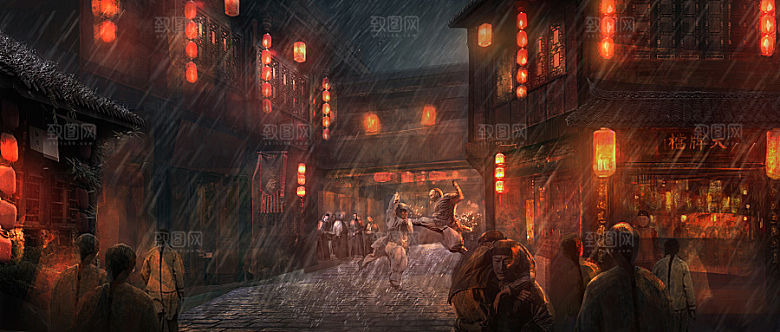 中国风国潮中式古风场景华灯繁华夜市背景