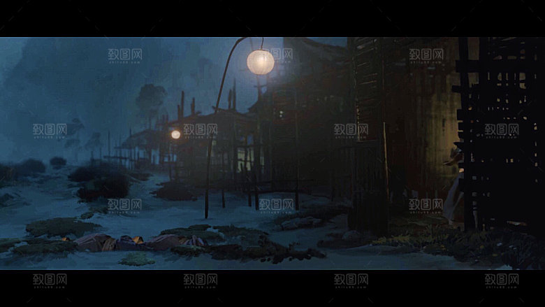 中国风国潮中式古风场景华灯繁华夜市背景